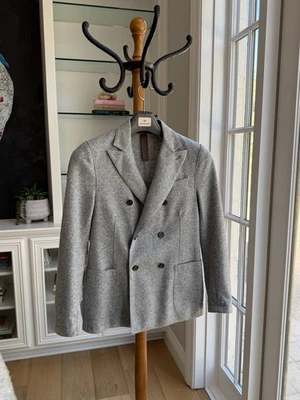 RRP $1,695 Eleventy Double Breasted Gray Wool with Suede Jacket Mens Size 44 - Image 1 of 4