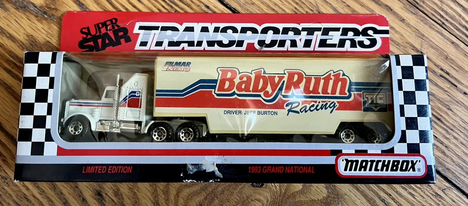 Jeff Burton Baby Ruth 1993 transportador de carreras Matchbox Grand National NASCAR NOS Foto 1 de 2
