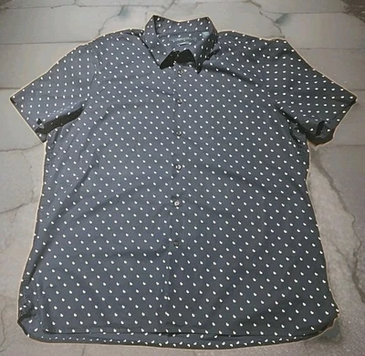 Perry Ellis Mens Shirt  XXL Dark Blue Stretch pokedot pattern,light weight. - Image 1 of 4