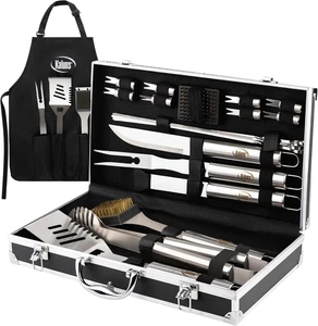 Accesorios BBQ regalo cumple hombres set acero inoxidable estuche aluminio del - Picture 1 of 12