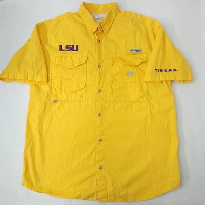 LSU Tigers Columbia LFG 钓鱼衬衫男式 M 黄色 NCAA 路易斯安那老虎通风 — 第 1/4 张图片