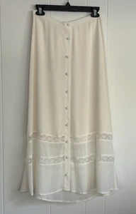 REFORMATION Woods Midi Skirt Button Up Front Lace Inset Color Gossamer Size 6 - Picture 1 of 24