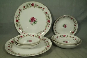 Moss Rose Diamond dessert berry bowls dinner luncheon plates pink red rose vtg - Picture 1 of 2