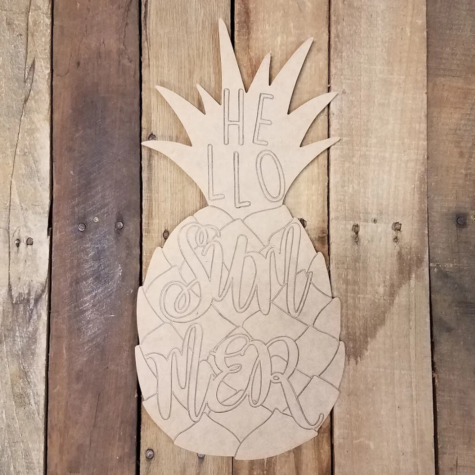 Hello Summer Tropical Pineapple DIY Craft Shape Engraved Wooden Paint by Line - Image 1 of 1