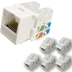 1412 Cat 6 Keystone Punchdown Jack White - 90 Degree Wire Angle, Clear Cover - Picture 1 of 24