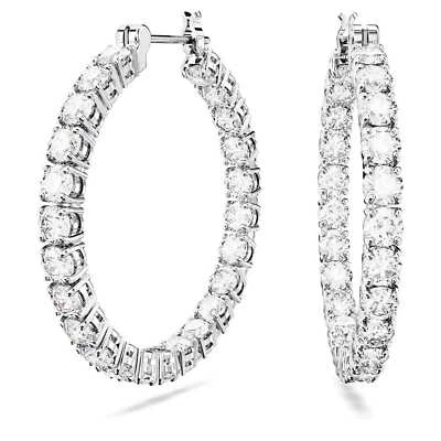 Swarovski Matrix Hoop Earrings Round Cut, White, Rhodium Plated 5647715 - Image 1 of 4