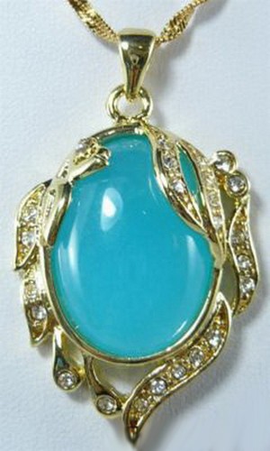 VETEMENTS Collana catena pendente donna ragazza pavone fenice cristallo giada blu cielo 18 kgp