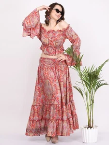 Lote de 10 piezas de top y maxi falda larga fluida con hombros descubiertos de dos piezas para mujer - Imagen 1 de 8