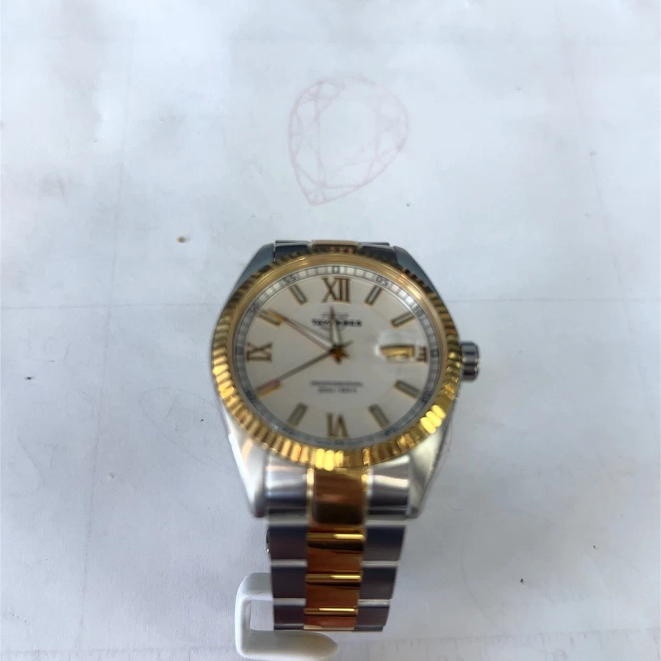 Gent's 42 Millimeter Fluted Edge 2-Tone Quartz Watch White Dial Sapphire Crystal - Image 1 of 1