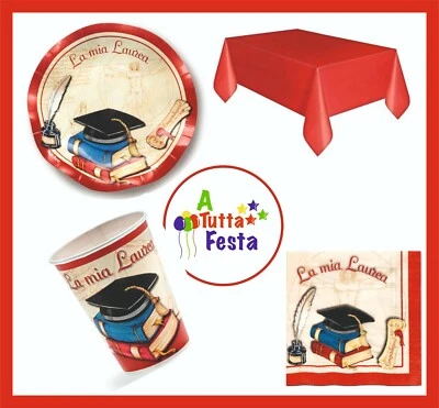 AMSCAN KIT ADDOBBI FESTA LAUREA x10x20x30X40 PERSONE PIATTI BICCHIERI TOVAGLIA