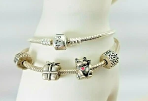 Lot of Two Vintage Sterling Pandora Charm Bracelets with 2 Charms and 2 Spacers - Picture 1 of 8