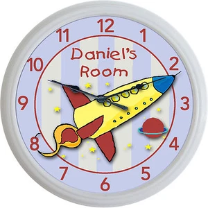 Rakete Sonnensystem maßgeschneiderte personalisierte Wanduhr Kind Baby Kinderzimmer Neu 10 Zoll - Bild 1 von 1