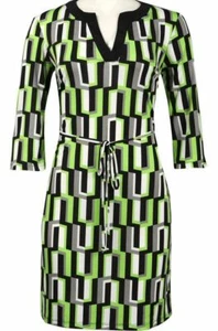 Emma & Michele Neon Green Geometric Print Belted Dress - Picture 1 of 1