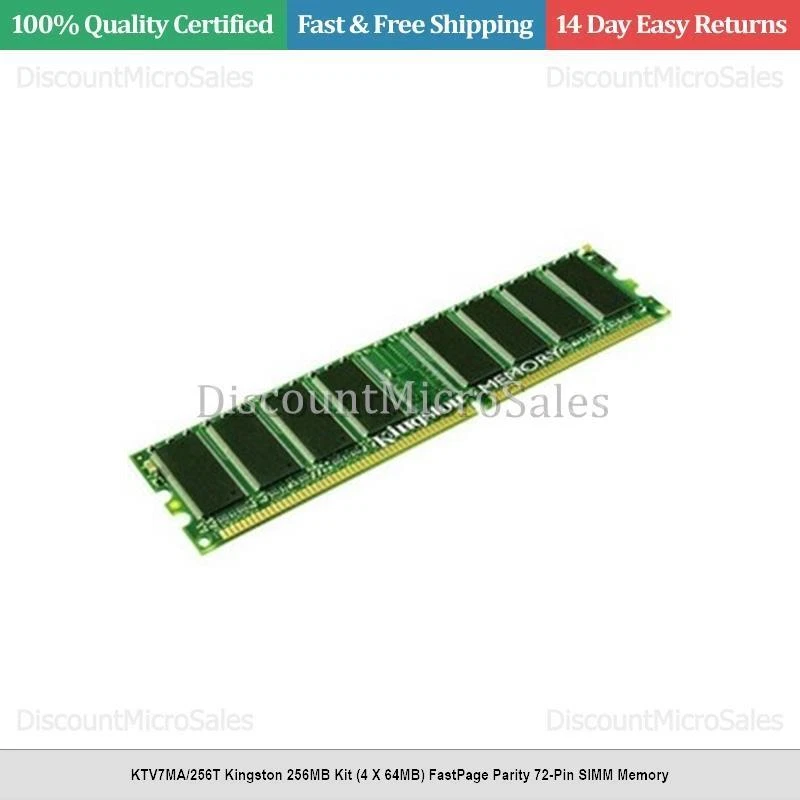 KTV7MA/256T Kingston 256MB Kit (4 X 64MB) FastPage Parity 72-Pin SIMM Memory - Image 1 of 1