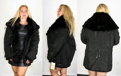 Chaqueta de Lluvia Tapeta Negra Conejo Extraíble Borde de Piel de Conejo Esquilado Talla XL Foto 1 de 4