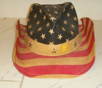 some vintage  ANGELA WILLIAM - American Flag Cowboy distressed Hat COW 2935 - Image 1 of 4
