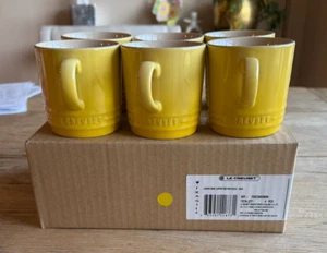Le Creuset Stoneware 6oz London Cappuccino Mugs Set of 6 Soleil Yellow NEW - Picture 1 of 6