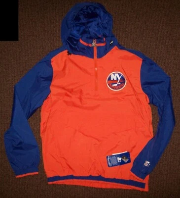 NEW YORK ISLANDERS NHL Starter Hooded Half Zip Jacket ORANGE/BLUE M XL 2X - Image 1 of 4