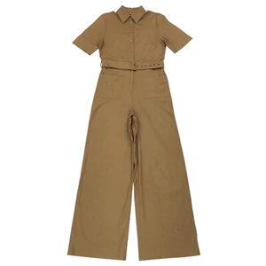 STAUD Zavey Linen Blend Belted Wide Leg Jumpsuit Size Small Army Green - Picture 1 of 12