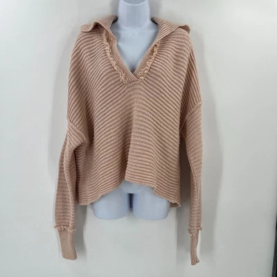 Suéter Free People Marlie S Rosa Acanalado Tejido Gran Tamaño Dolman Boho Coastal Foto 1 de 4