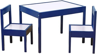 Juego de mesa y silla de madera para niños KF4 azul 3 piezas juego comedor arte artesanía #R01 Foto 1 de 4