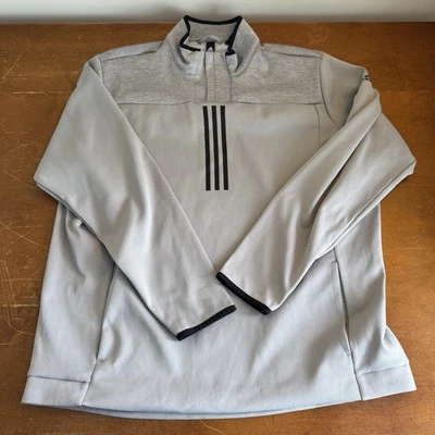 Suéter Adidas masculino 2XL cinza manga longa 1/4 zíper pulôver golfe - Imagem 1 de 4