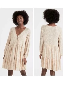 American Eagle Boho Floral Dress Ditzy Babydoll Cottagecore Cream Lined Medium - Picture 1 of 12
