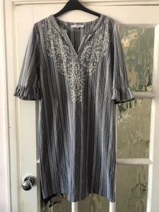 ladies dress NEXT blue & white 3/4 frill sleeves mini embroider detail size 12 - Picture 1 of 6