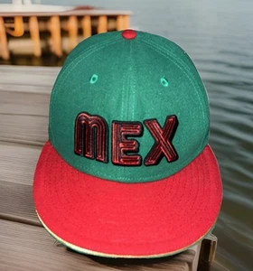 MEX New Era Cap 59FIFTY 5950 MEXIKO Flagge bestickt Mütze tailliert Größe 7-3/8 SCHÖN! - Bild 1 von 15