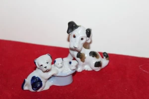 2 Vintage Occupied Japan Porcelain Whimsical Dogs with Puppies - Picture 1 of 4