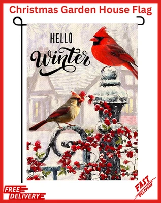 Hello Winter Cardinal Garden Flags 12×18 Inch Double Sided Xmas Cardinal Garden - Image 1 of 4