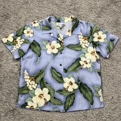 Young Hawaii Iolani Shirt Men's Medium Blue Hawaiian Floral Print Made In Hawaii - Image 1 of 4