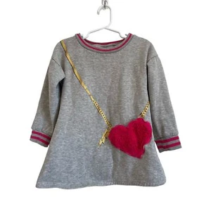 Betsey Johnson girls long sleeve sweatshirt gray pink heart pocket logo Size 4 - Picture 1 of 7