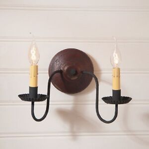 RUSTIC WOOD & METAL WALL SCONCE 4 PRIMITIVE Distressed COUNTRY Finishes 2 Candle
