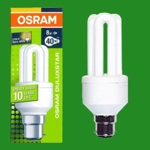 1x 8W (=40W) OSRAM Low Energy Power Saving CFL Stick Light Bulbs BC B22 Lamps - Picture 1 of 3
