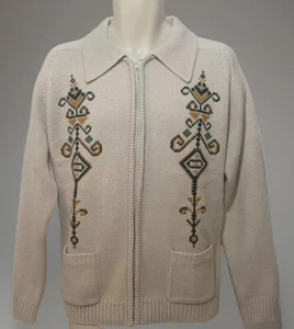 Vintage Tootal Mens Cardigan, Cream Acrylic, Zip Up, Collared, 2 Pockets, Exc - Picture 1 of 23