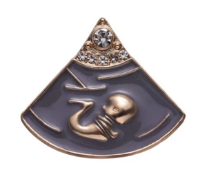 Fetus Fetal Ultrasound Rhinestones Pregnancy Pregnant Baby Announcement 1.1" Pin - Picture 1 of 4