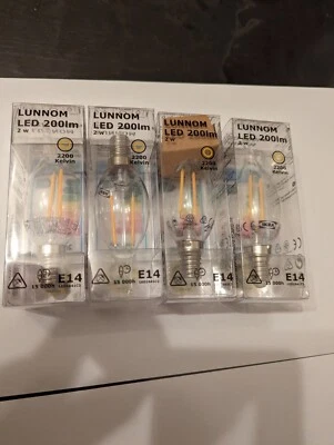 IKEA LUNNOM LED 200lm 2200 KELVIN E12 CHANDELIER LAMP BULBS SET of 4 - Image 1 of 3