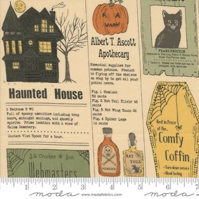 STACEY IEST HSU/MODA HOME SWEET HAUNT Bone Vintage Newspaper Moda 20910 11, SLD BY 1/2 YD & Cut Cont