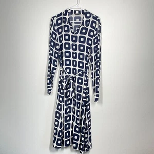 Boden Dress Women 12R Geometric Button Down Shirt Midi Belted Classic Casual - Picture 1 of 10