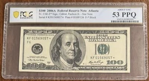 $100 2006A BANCONOTA RISERVA FEDERALE ATLANTA PCGS 53PPQ FR.2182-F* BANCONOTA STELLA - Foto 1 di 2
