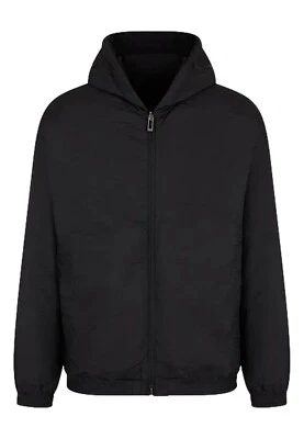 NUEVO CON ETIQUETAS EMPORIO ARMANI NEGRO REVERSIBLE DOBLE JERSEY CREMALLERA Y SUDADERA CON CAPUCHA 6D1MD3 1JHSZ Foto 1 de 4