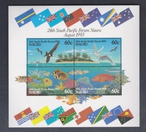 1993 Nauru SP Forum, Birds and Fish Stamps SG MS414 MUH Block 4 - Picture 1 of 1