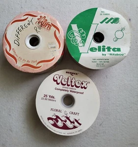 Vintage Acetate Flocked Red Velvet Lot Of 3 Each 25 Yds New - Picture 1 of 10
