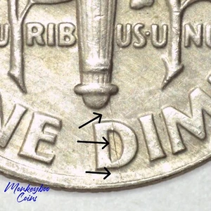 1995 P Roosevelt Dime - Die Crack and Collar Clash - Rare Mint Errors - Picture 1 of 4