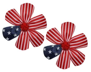 WD2U Baby Girl 2 Stars & Stripes Red White Blue July 4th Flower Hair Bows Clips - Picture 1 of 3