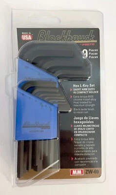 BLACKHAWK PROTO 9 PC SHORT ARM HEX KEY SET IN HOLDER METRIC ZW-69 MADE IN USA - Image 1 of 2