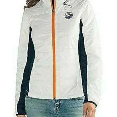 Chaqueta acolchada Edmonton Oilers G-III NHL grande cálida con cremallera logotipo Foto 1 de 4