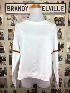 Brandy Melville White Retro Rainbow Striped sleeve crewneck Amanda top Shirt New - Picture 1 of 7