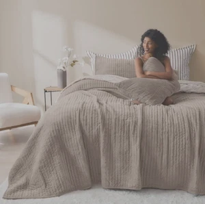 GRAY Wonderful Luxury King Corduroy 3 Piece Stitching Bedding Quilt Set Pet Safe - Picture 1 of 3